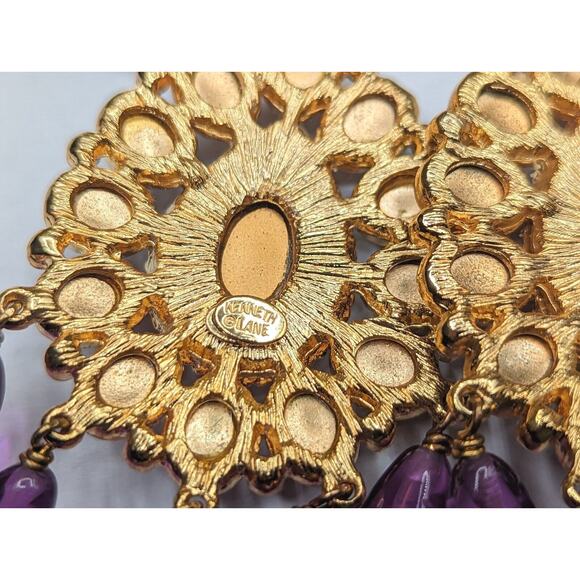 Kenneth Jay Lane KJL Couture Chandelier Statement Runway Purple Gold Earrings - Picture 8 of 9
